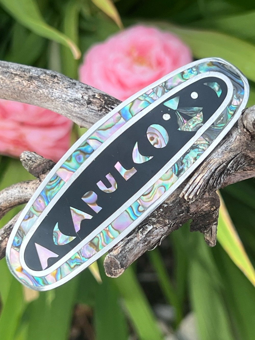 Vintage Alpaca Mexico Abalone Inlay Hair Barrette Clip 4”
